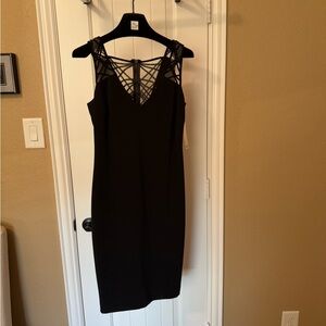 NWT Badgley Mischka Little Black Dress with Sheer Detsil on Shoulders and Back